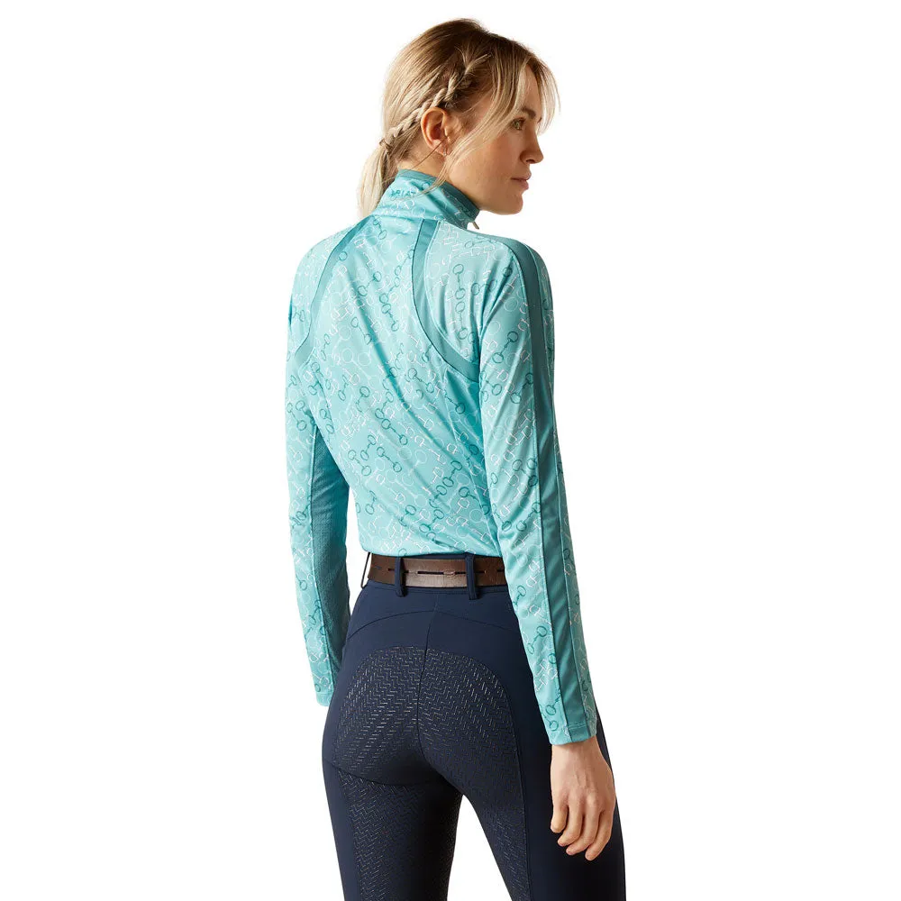 10049050 Ariat Women's Sunstopper 3.0 1/4 Zip Base Layer Top - Marine Blue Bit