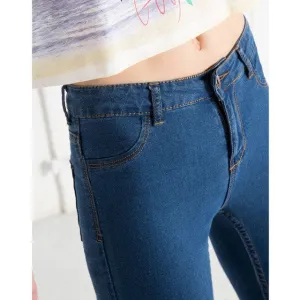 8907 Brief Style Women Slim Dark Blue Mid Waist Zipper Elastic Strech Classical Jeans Plus Size LAYS