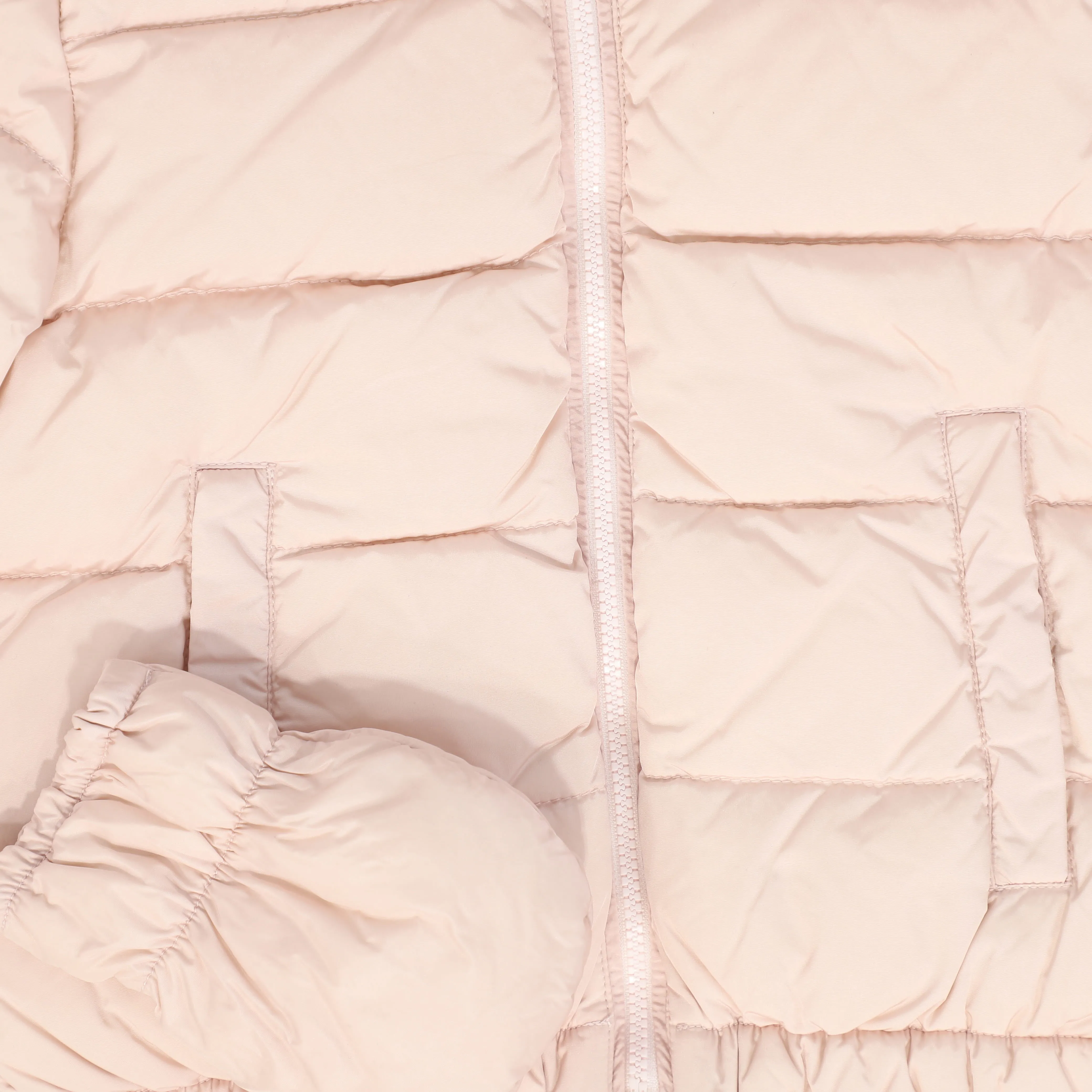 ADD PALE PINK FUR TRIM PUFFER COAT