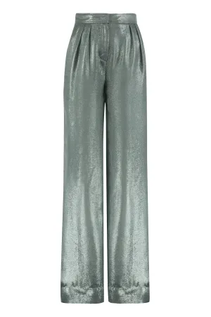 Alberta Ferretti Metallic High Waist Wide Leg Pants