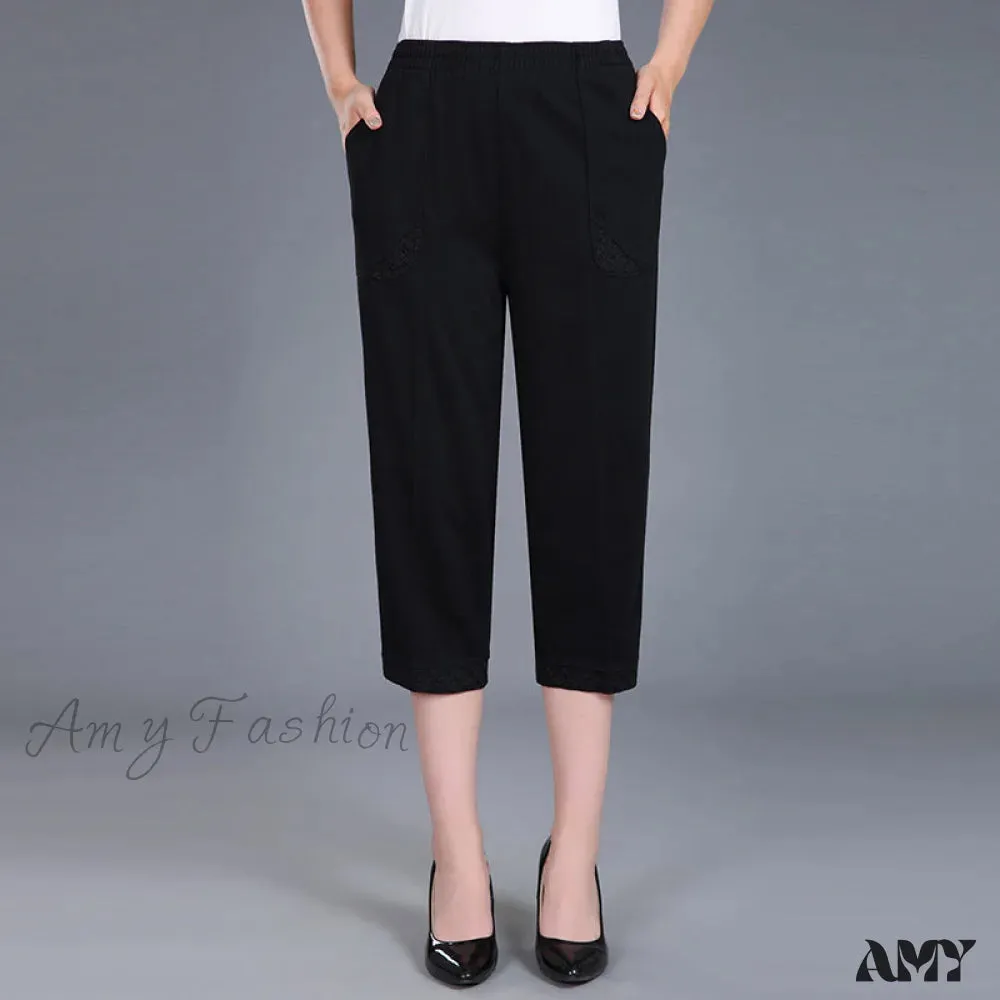 Amy Fashion - Female Breeches High Waist Capris Pants