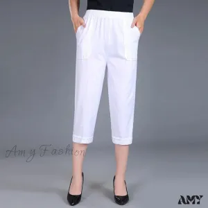 Amy Fashion - Female Breeches High Waist Capris Pants