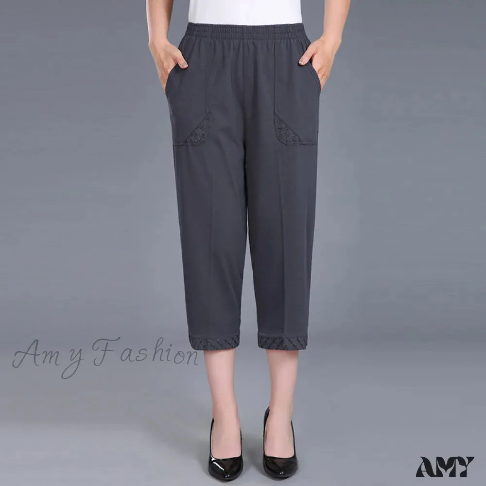 Amy Fashion - Female Breeches High Waist Capris Pants