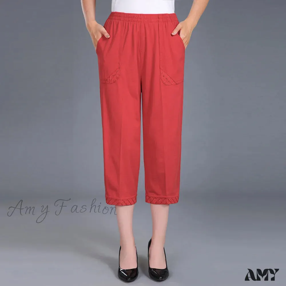 Amy Fashion - Female Breeches High Waist Capris Pants