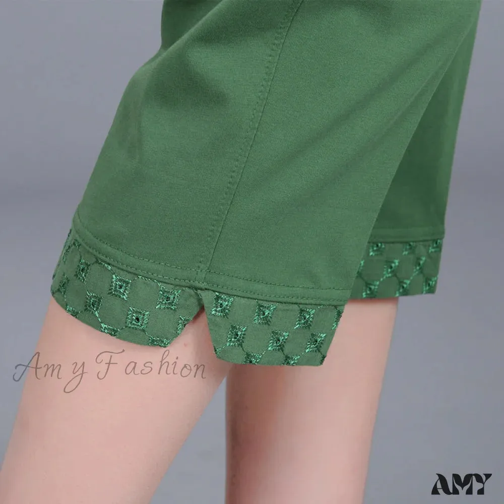 Amy Fashion - Female Breeches High Waist Capris Pants