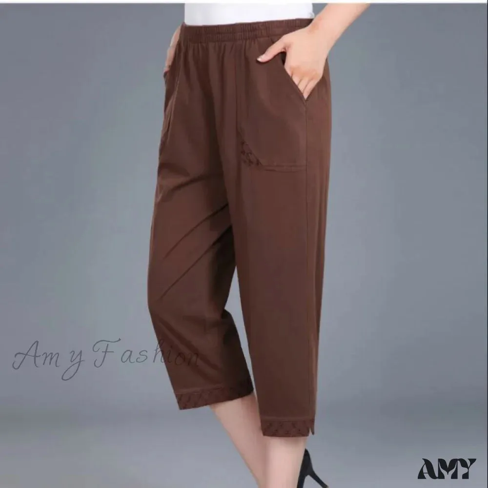 Amy Fashion - Female Breeches High Waist Capris Pants