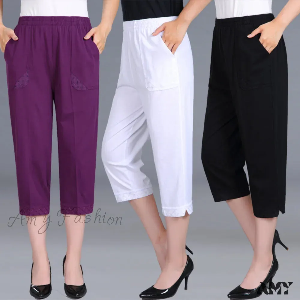 Amy Fashion - Female Breeches High Waist Capris Pants