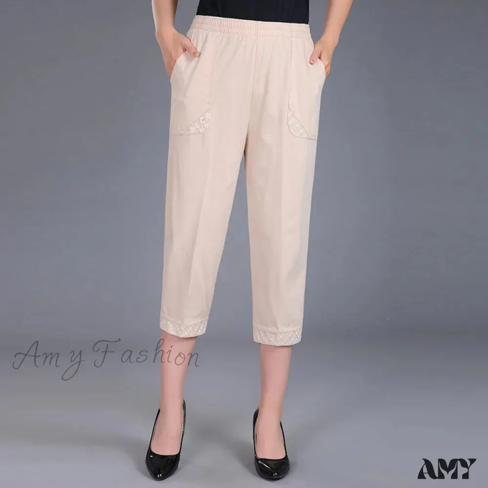 Amy Fashion - Female Breeches High Waist Capris Pants