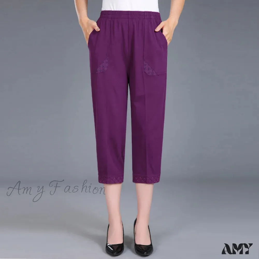 Amy Fashion - Female Breeches High Waist Capris Pants