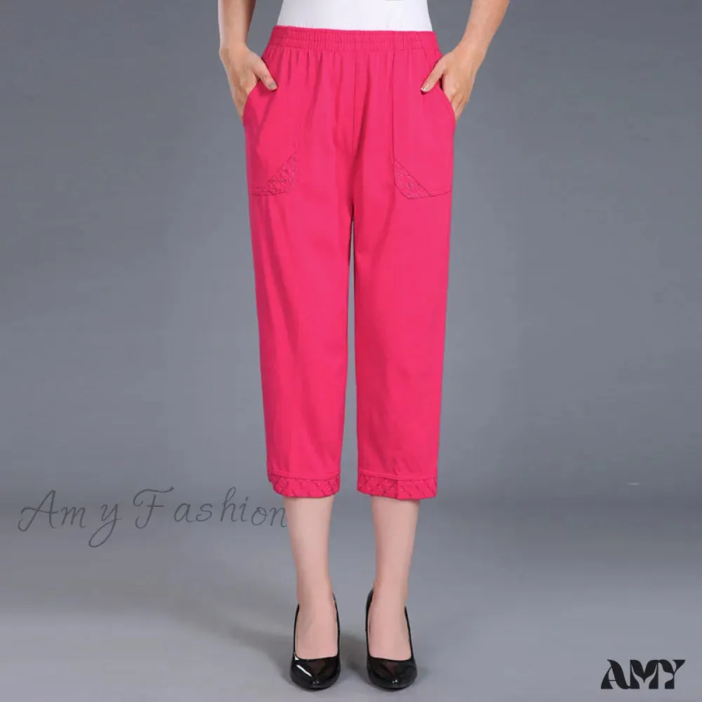 Amy Fashion - Female Breeches High Waist Capris Pants