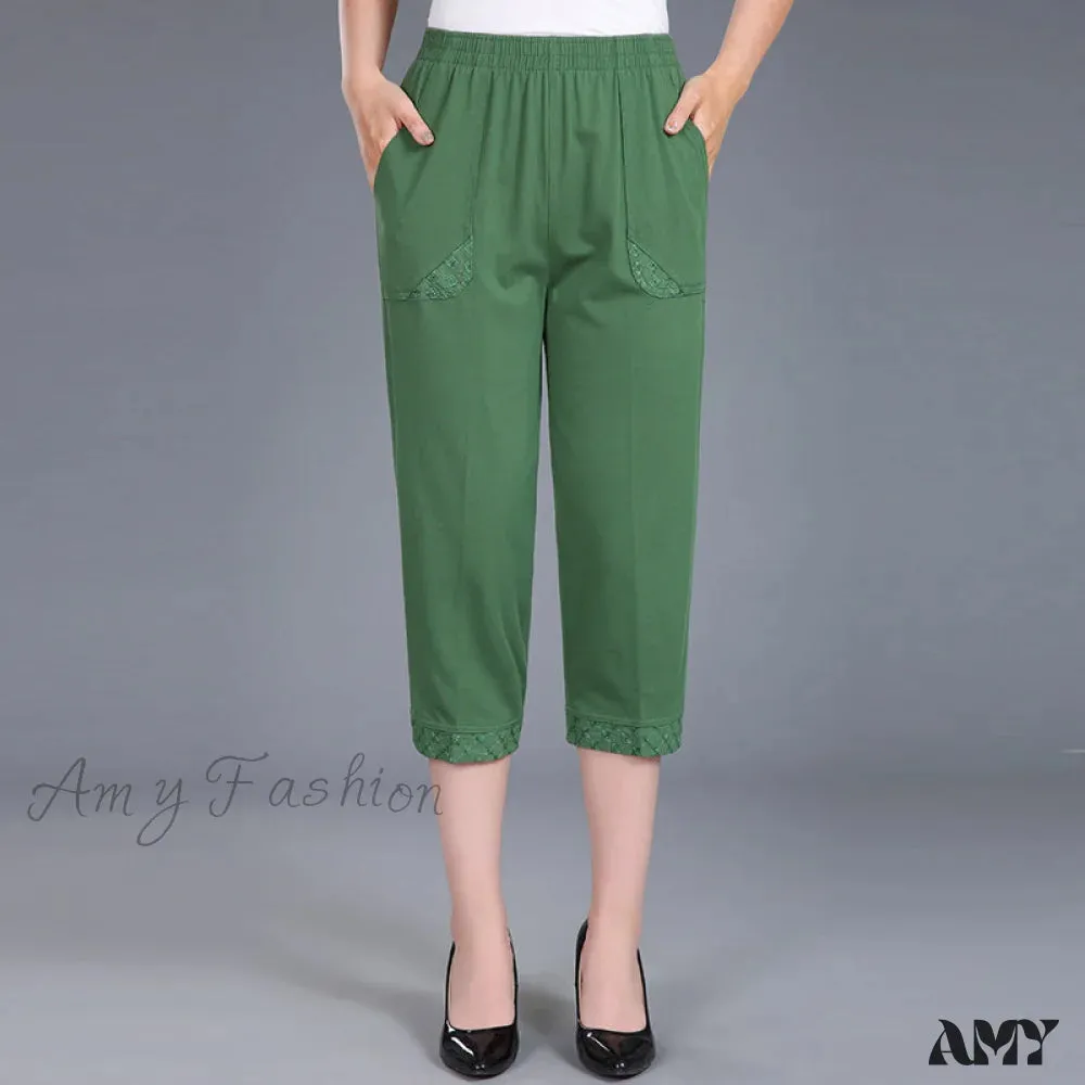 Amy Fashion - Female Breeches High Waist Capris Pants