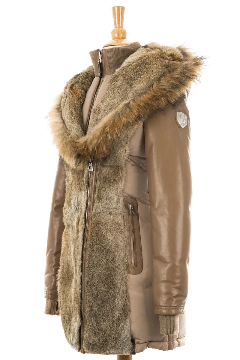 Arly Leather Sleeved Parka With Fur Trim