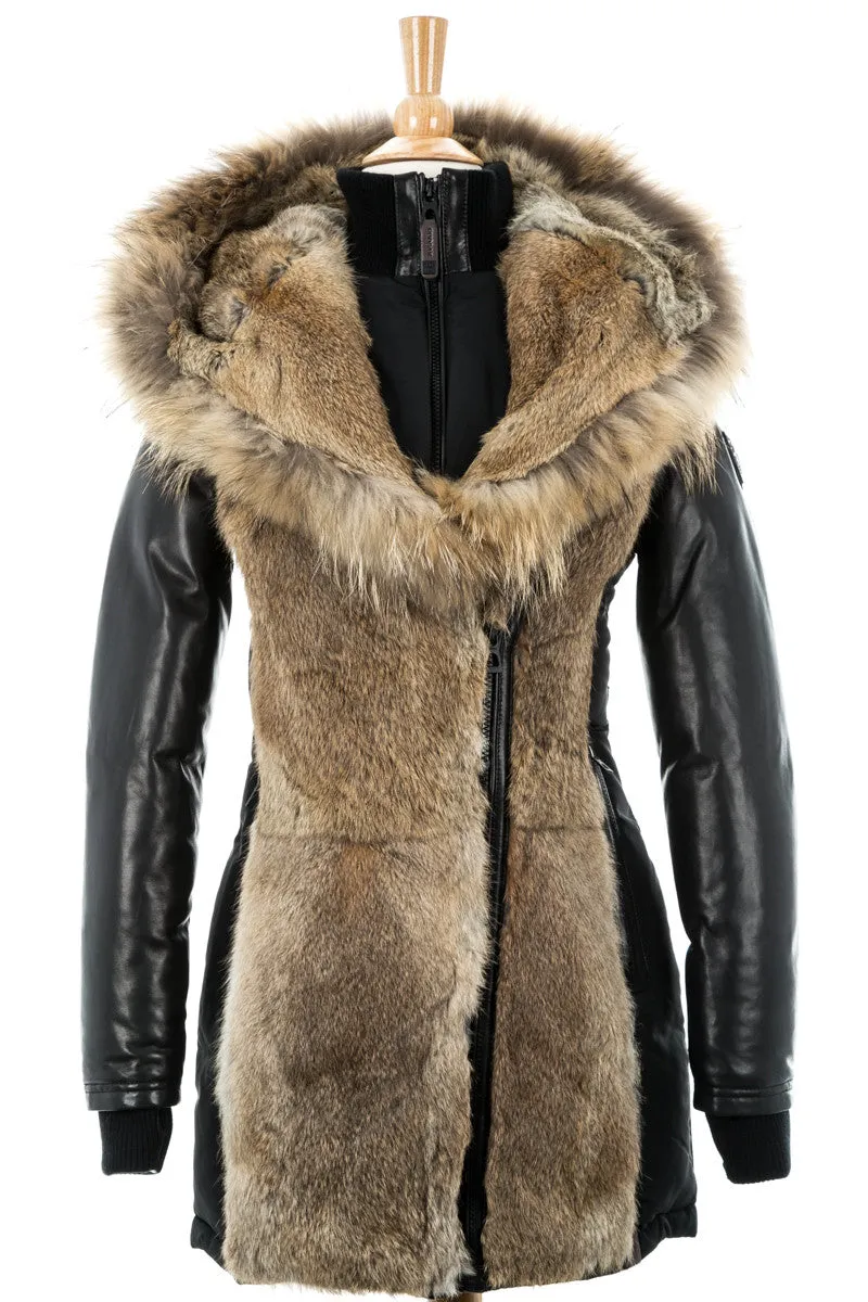 Arly Leather Sleeved Parka With Fur Trim