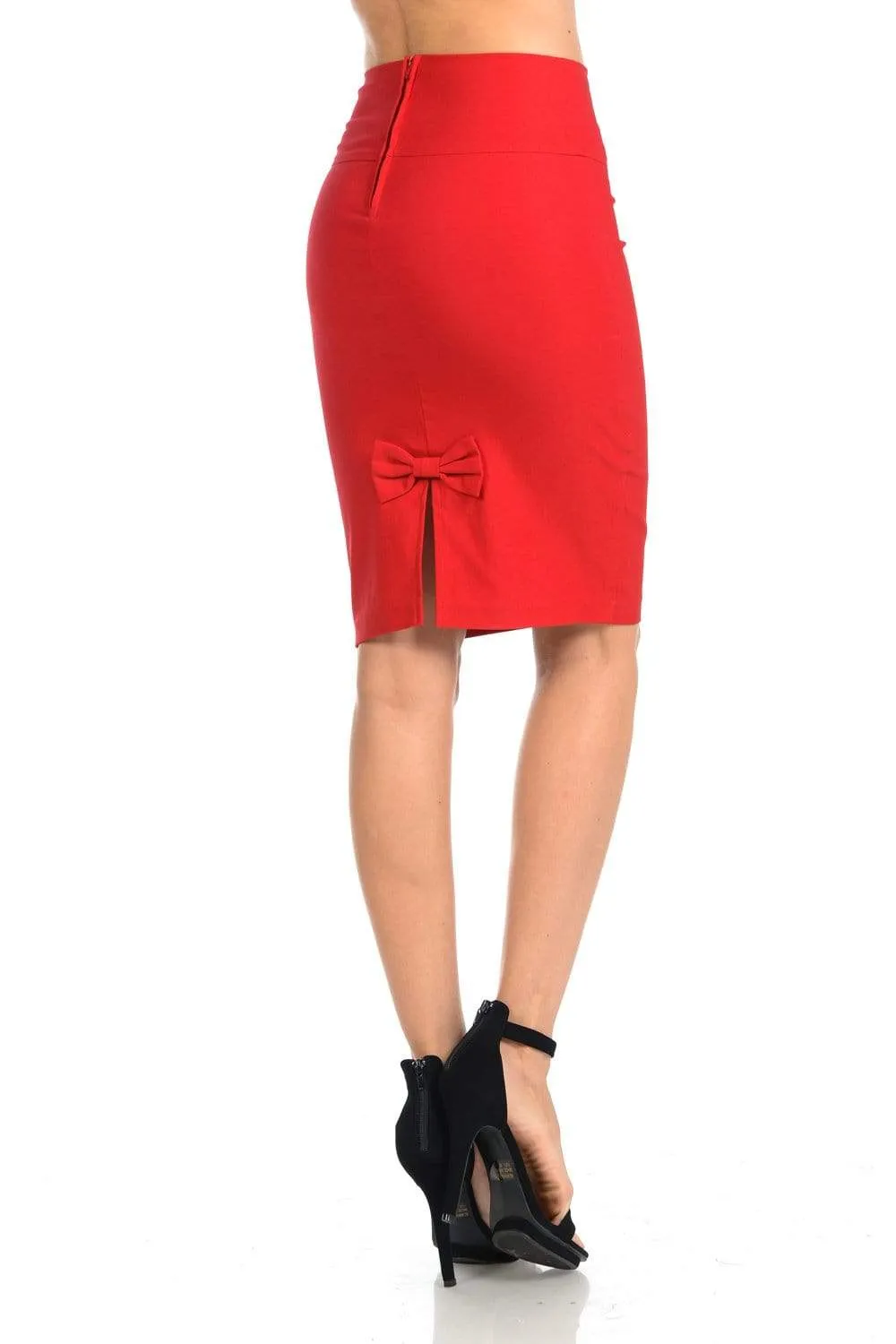 Auliné Collection Women's High Waisted Stretchy Slit Bodycon Pencil Skirt, Ruffled or Ribboned