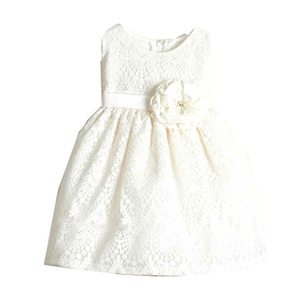 Baby Girls Off-White Vintage Lace Overlay Flower Girl Dress 6-24M