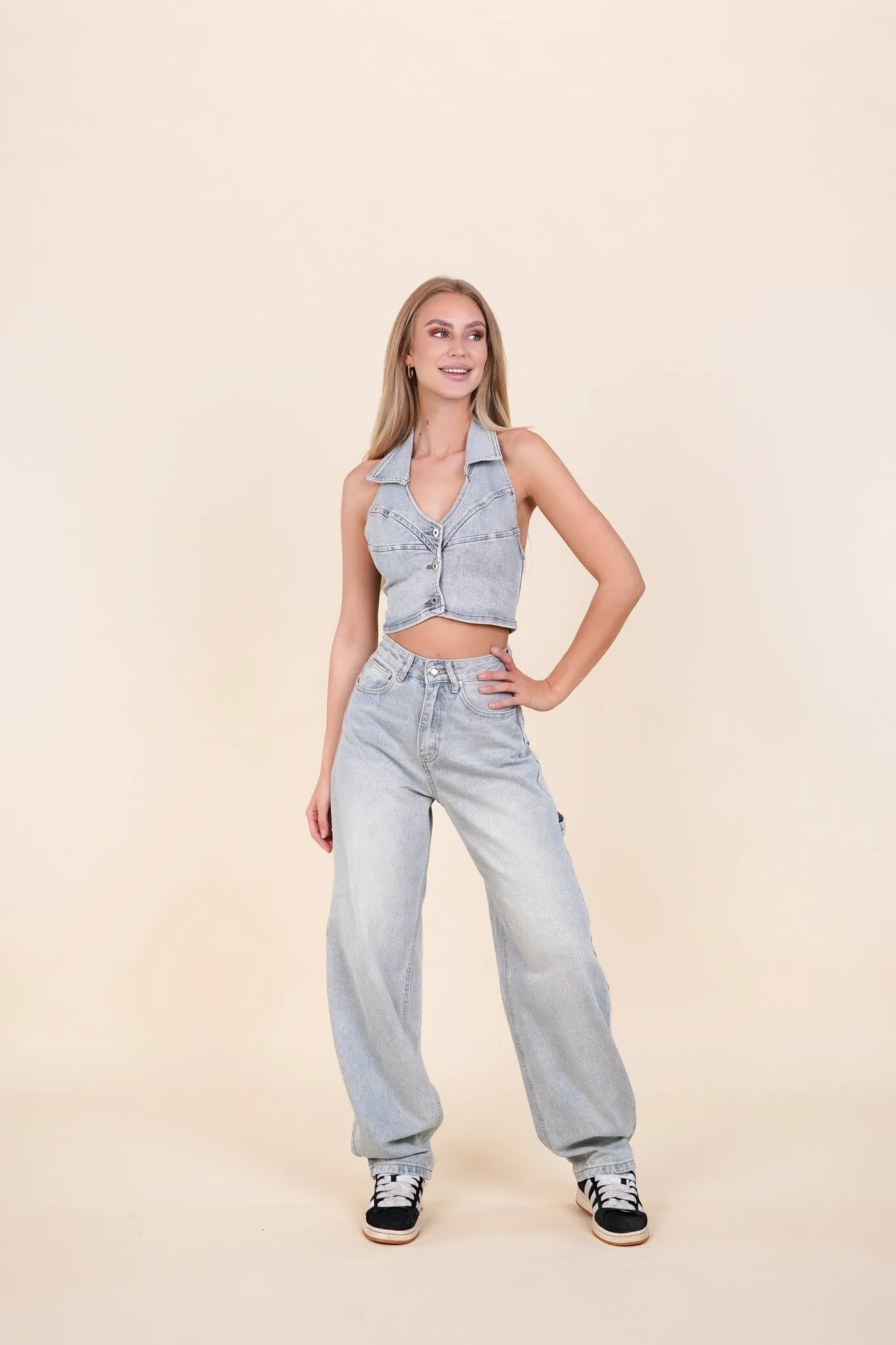 Baggy jeans met twist details licht blauw - Cilou