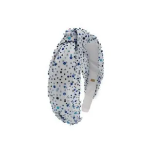 Bari Lynn Tulle Jeweled Knot Headband - White Blue