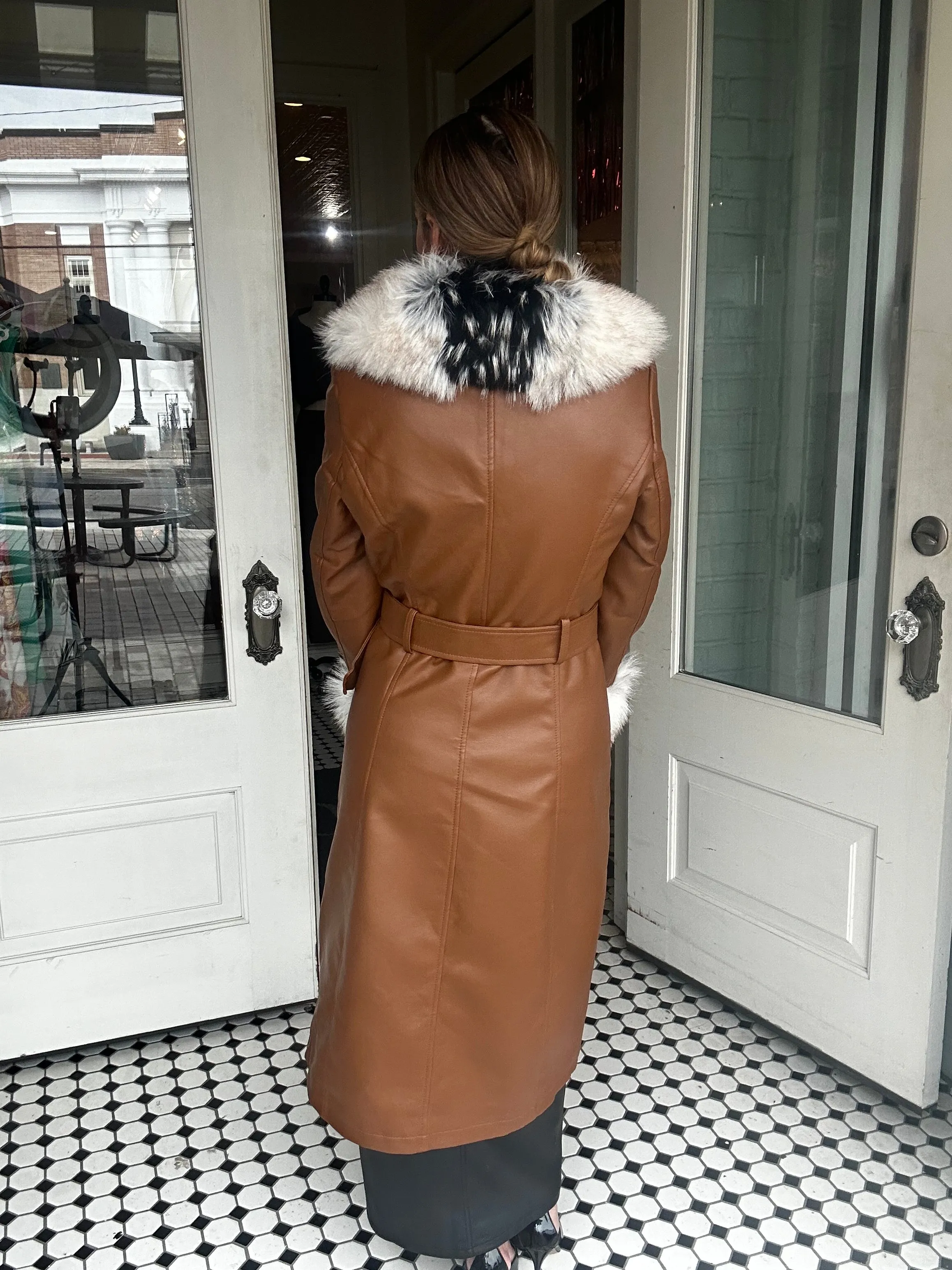 Baxter Faux Leather W/Fur Trim Trench Coat