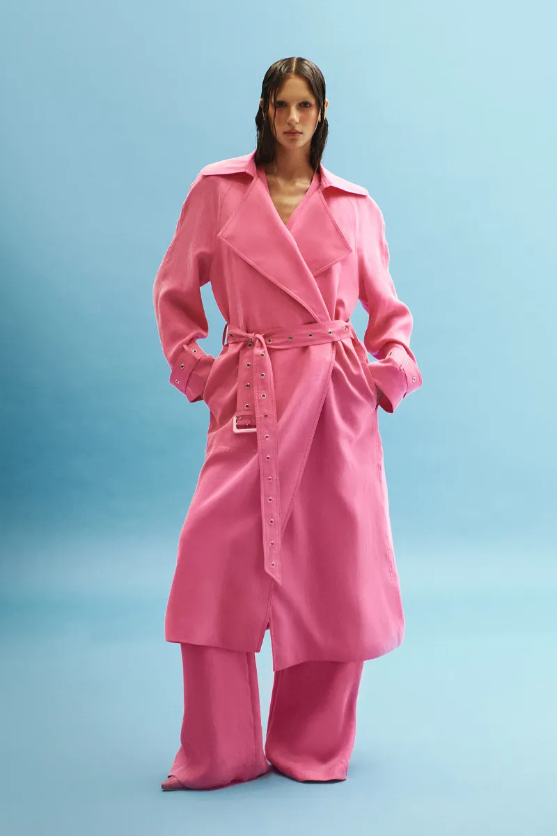 BELTED HOT PINK TRENCH  COAT