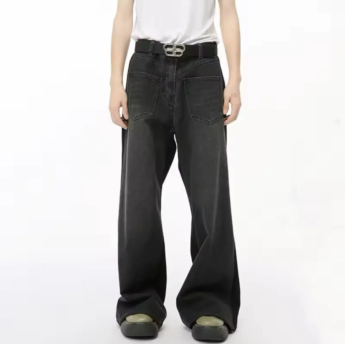 Black Baggy Reverse Pocket Jeans