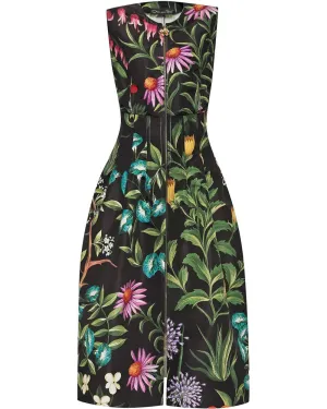 Black Floral Tapestry Sleeveless Faille Dress