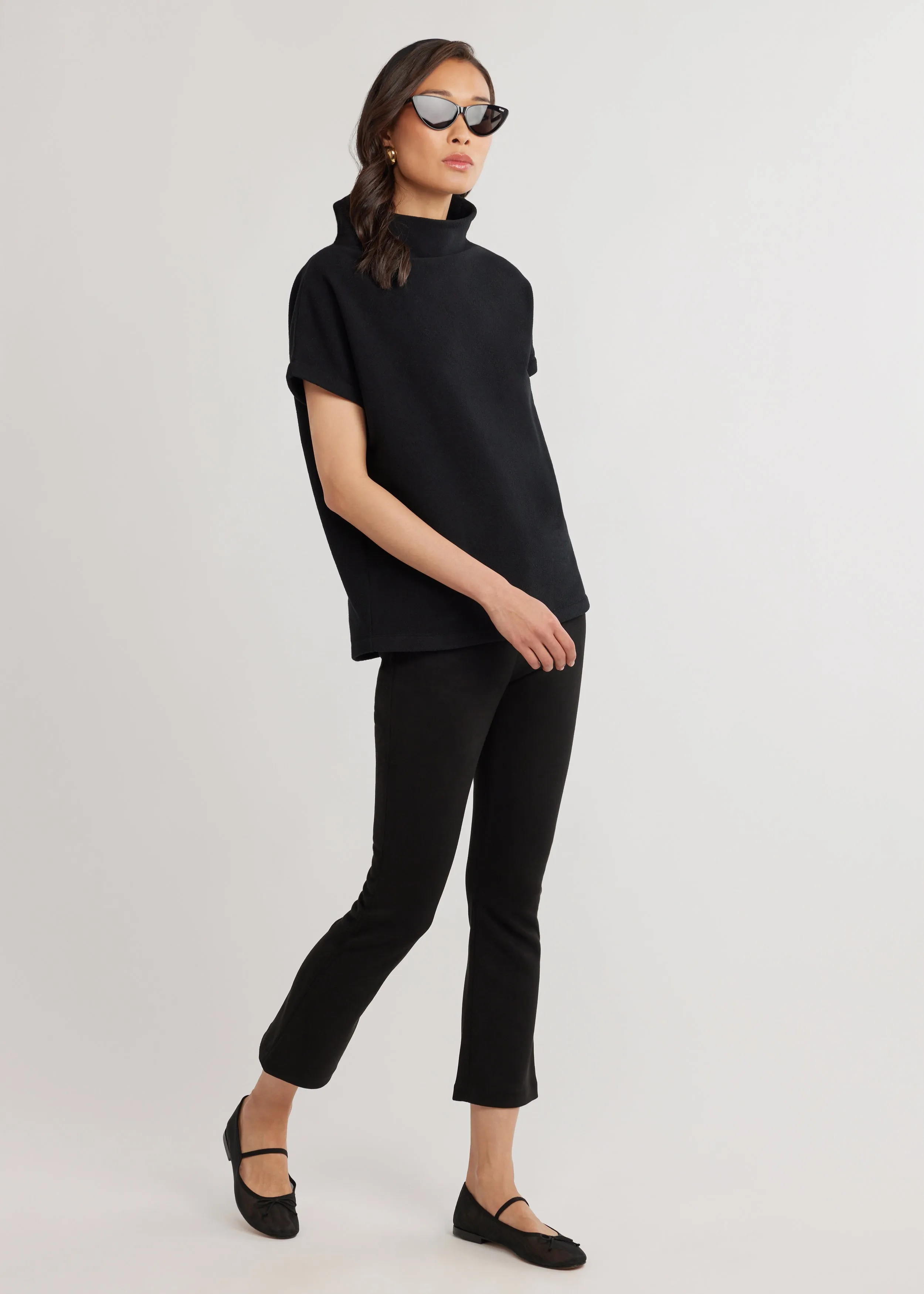 Bowery Mock Neck in Vello Fleece (Black)