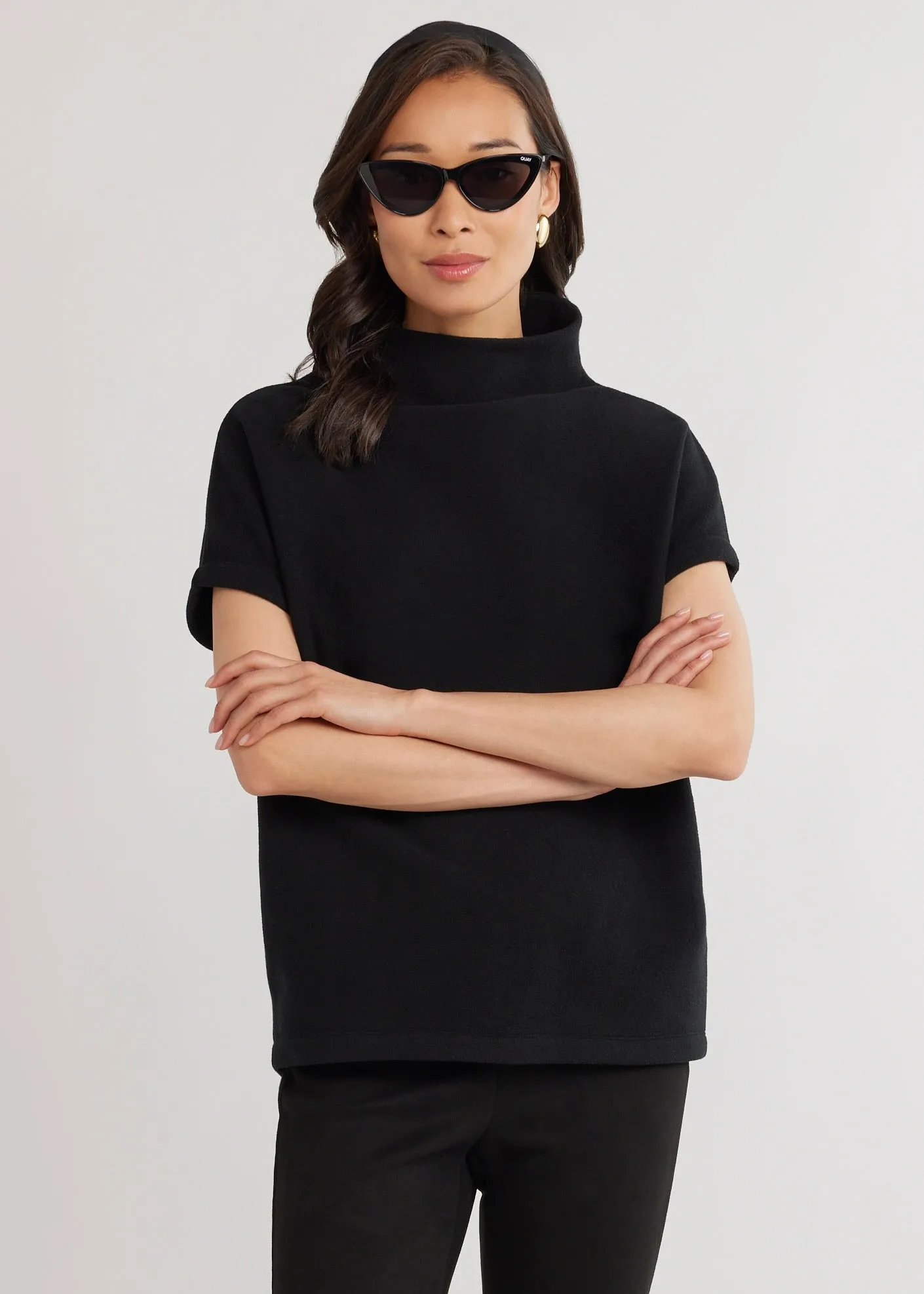 Bowery Mock Neck in Vello Fleece (Black)