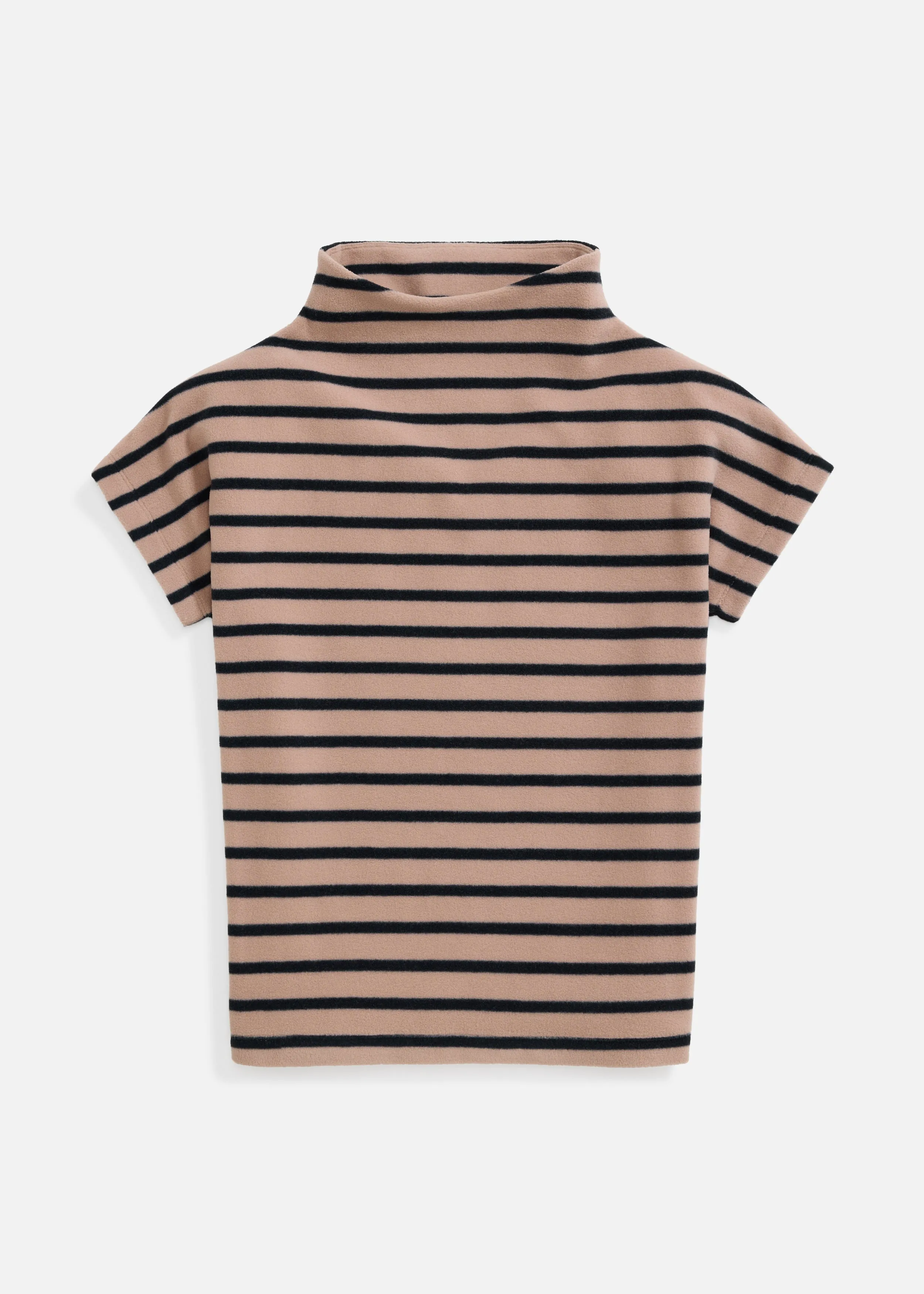 Bowery Mock Neck in Vello Fleece (Khaki/Black Mariner Stripe)