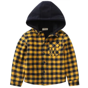 Boy Long Sleeve Teddy Fleece Lining Flannel Jacket with Hooded