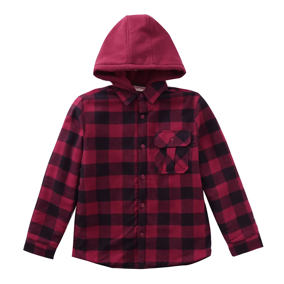 Boy Long Sleeve Teddy Fleece Lining Flannel Jacket with Hooded