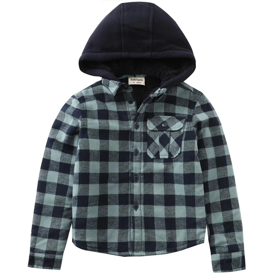 Boy Long Sleeve Teddy Fleece Lining Flannel Jacket with Hooded