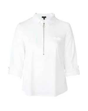 Brianna Roll Tab Collared Shirt | Soft White