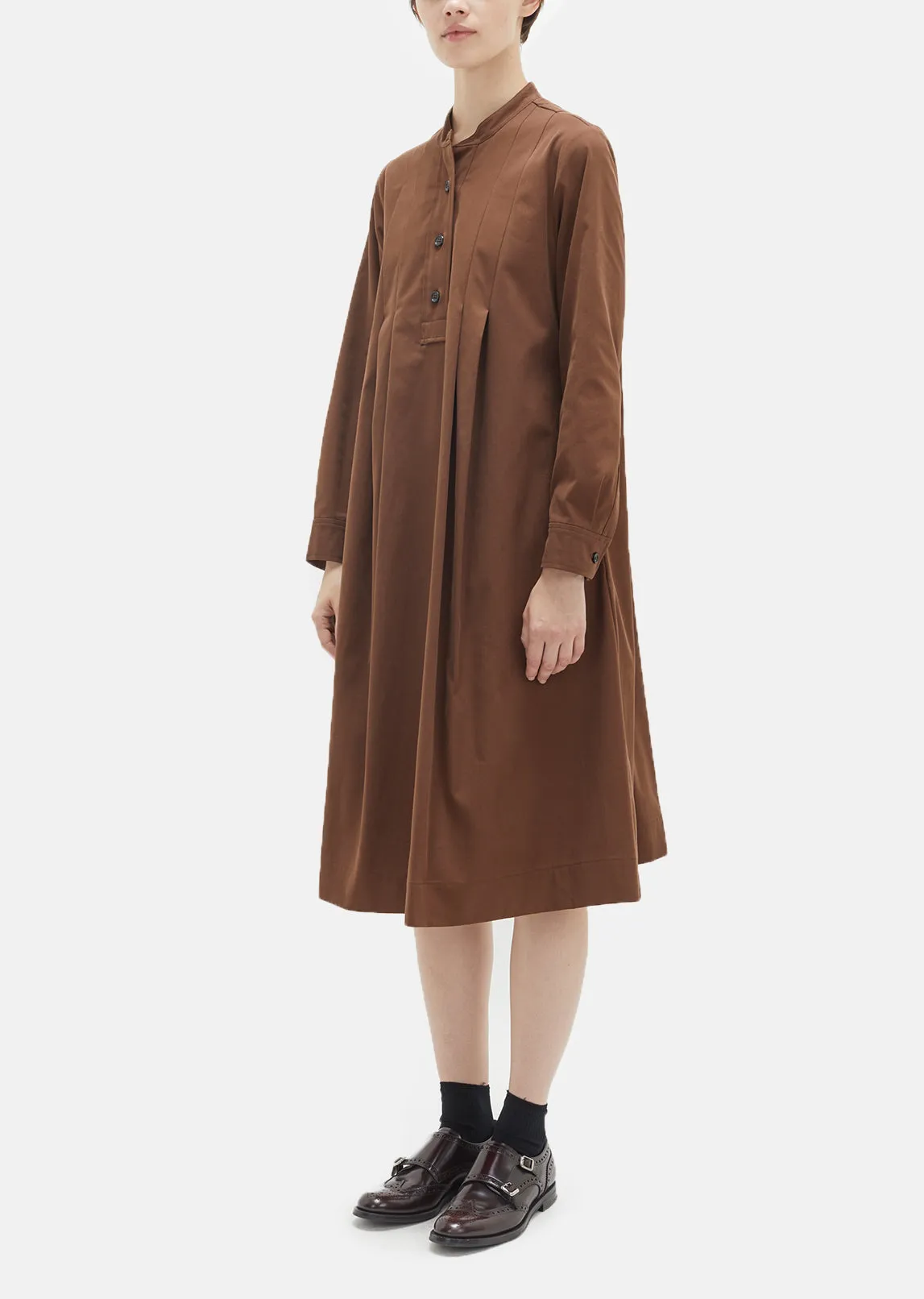 Brushed Twill Collarless Smock Dress