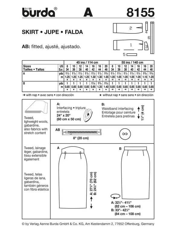 Burda 8155 Pencil Skirt Pattern