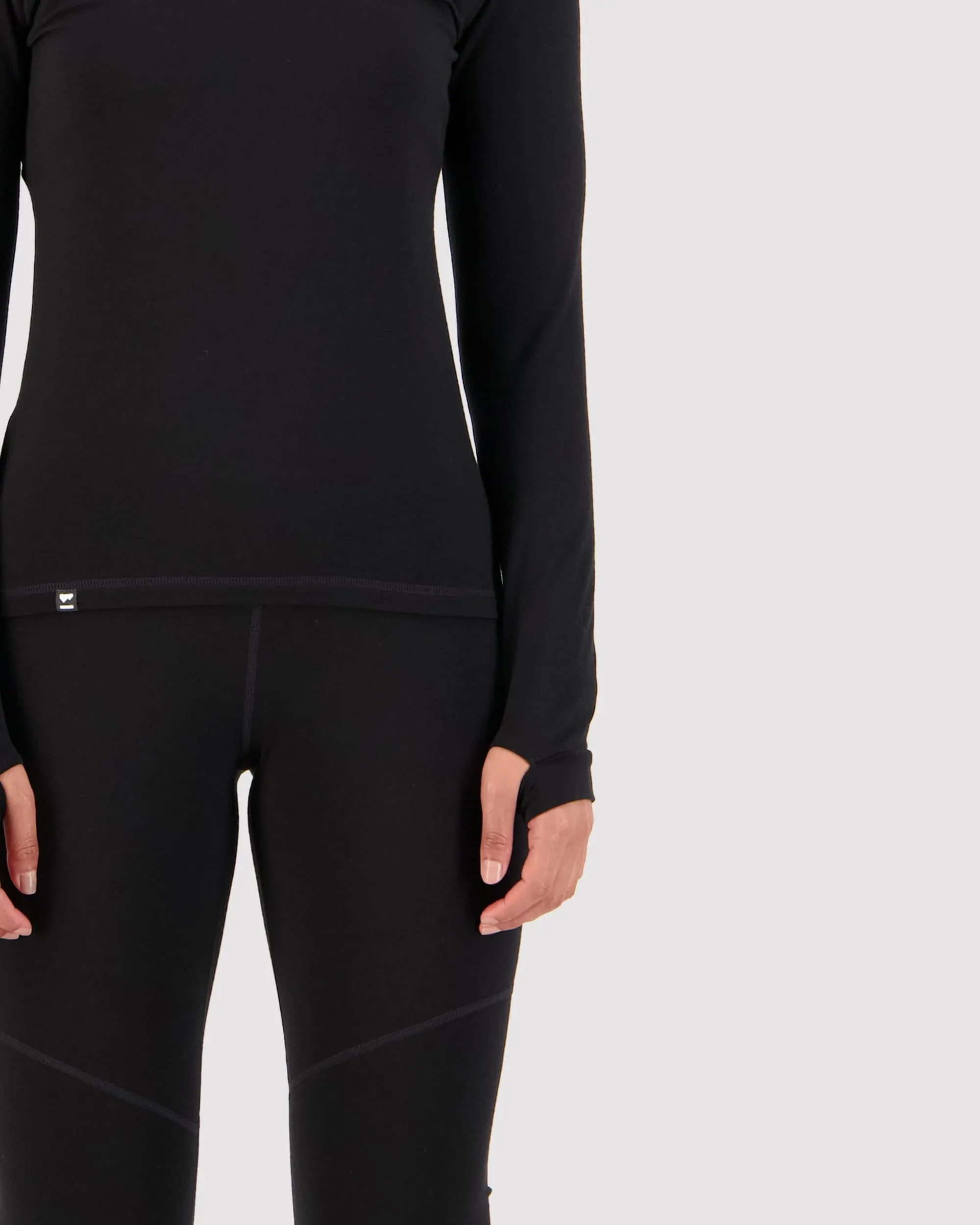 Cascade Merino Base Layer Mock Neck Long Sleeve - Black