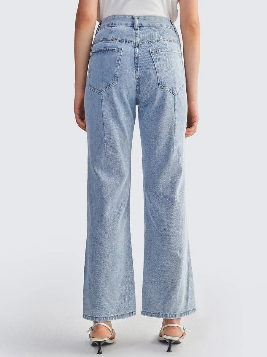 Casual Ripped Washed Straight Leg Jeans