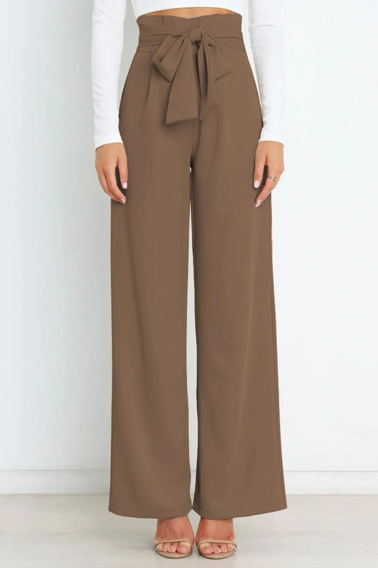 Casual Tie-Front Loose Straight Long Pants