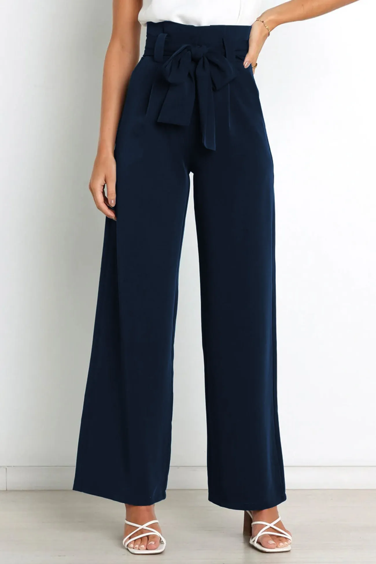 Casual Tie-Front Loose Straight Long Pants