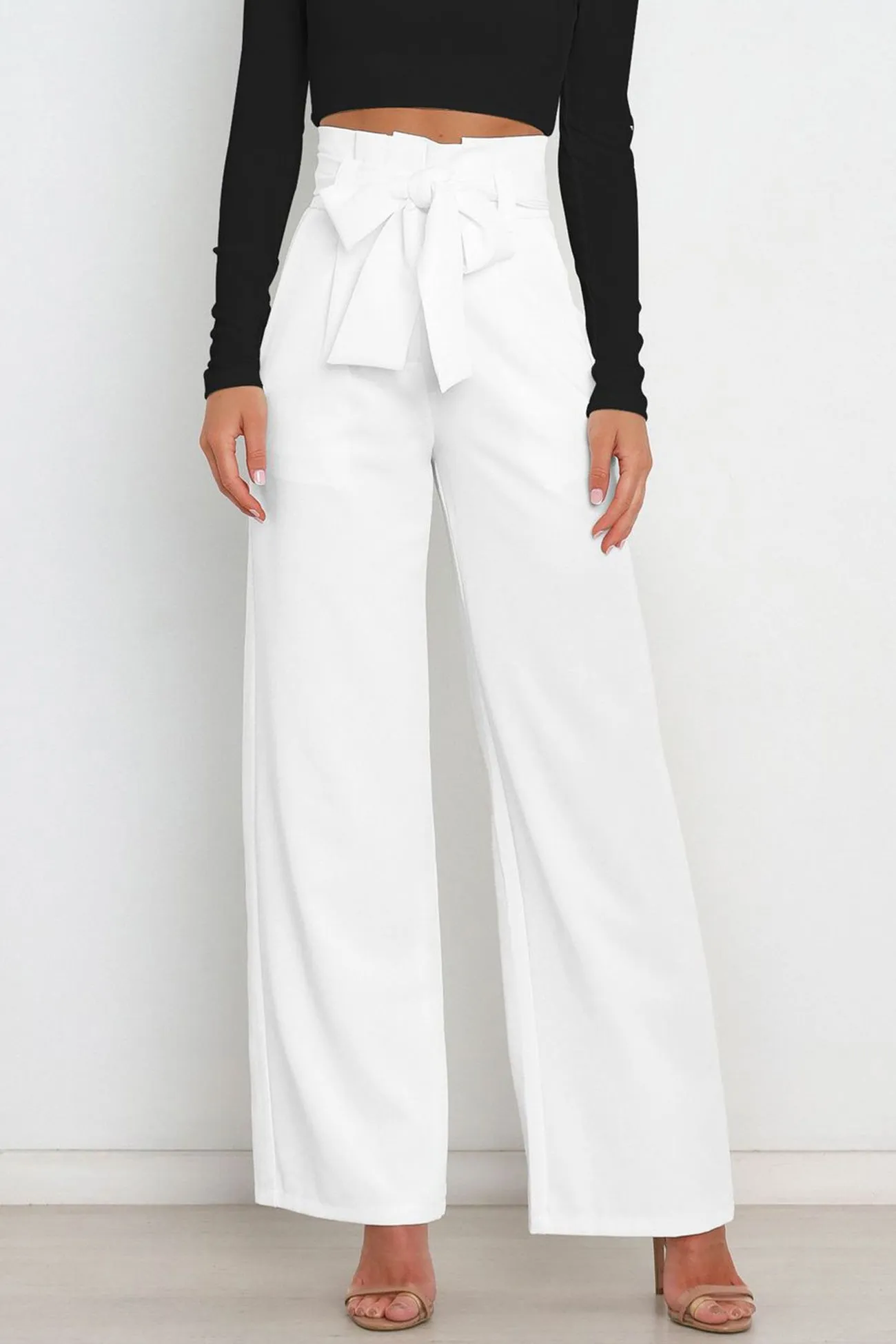 Casual Tie-Front Loose Straight Long Pants