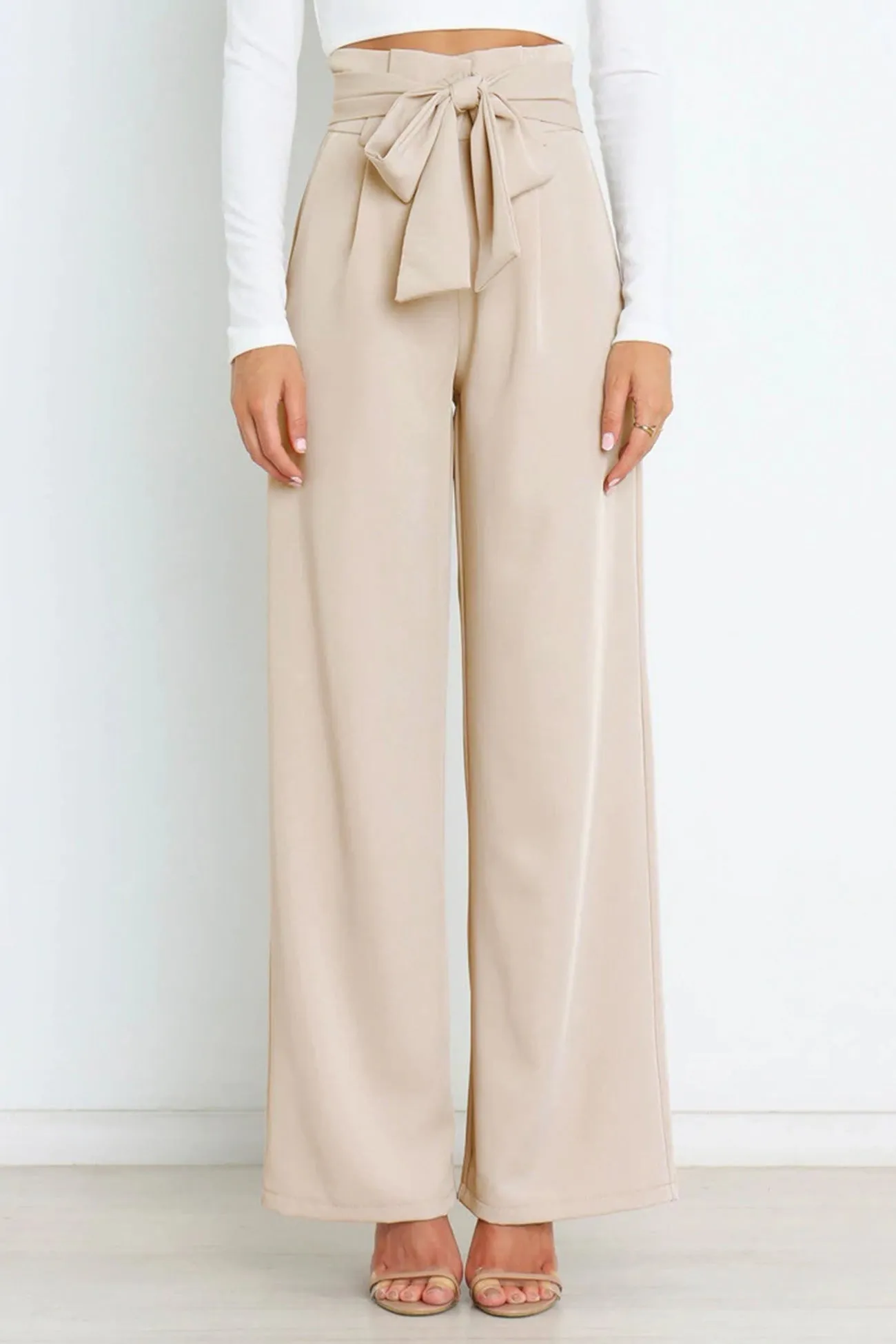 Casual Tie-Front Loose Straight Long Pants