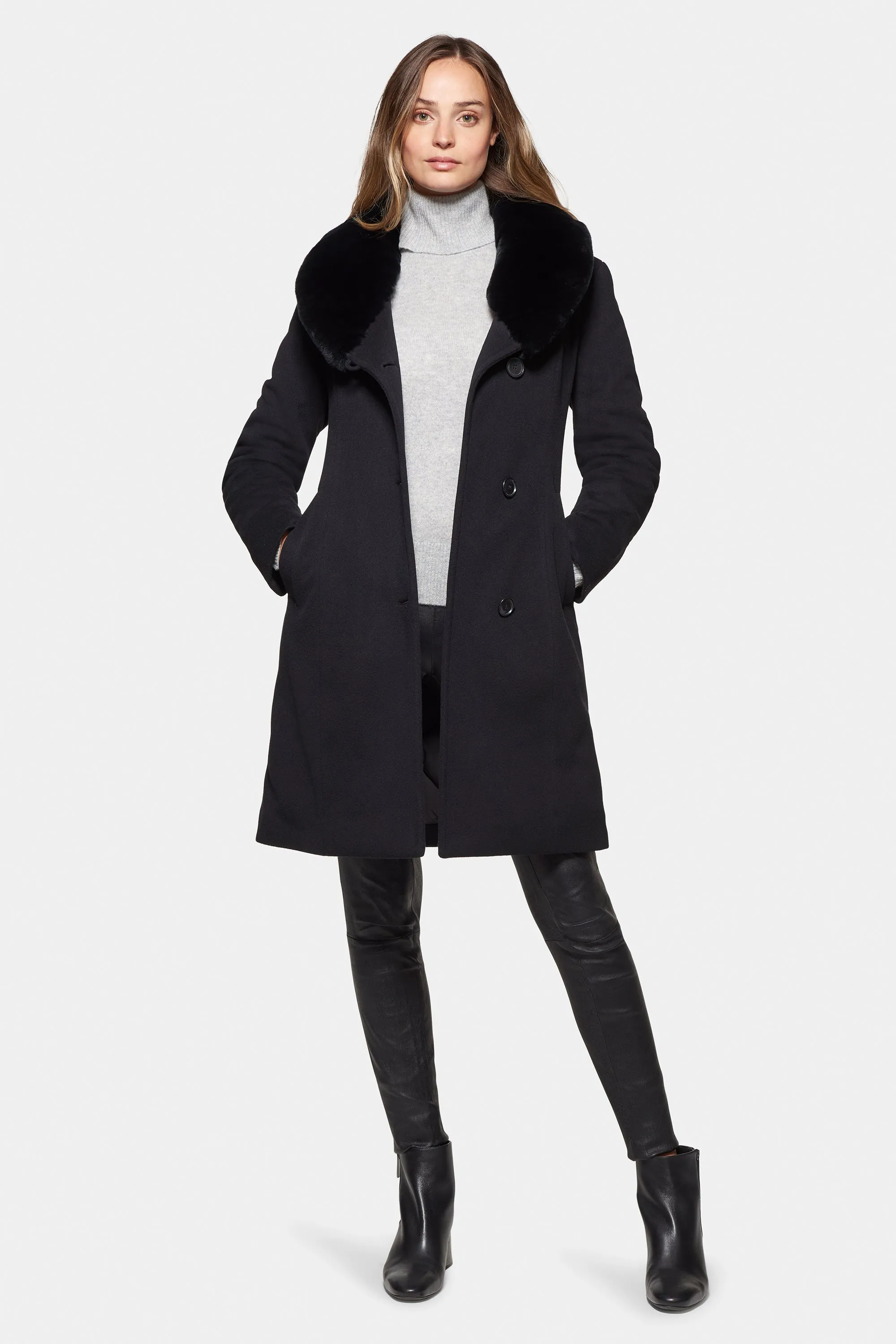 City Coat with Fur, Black