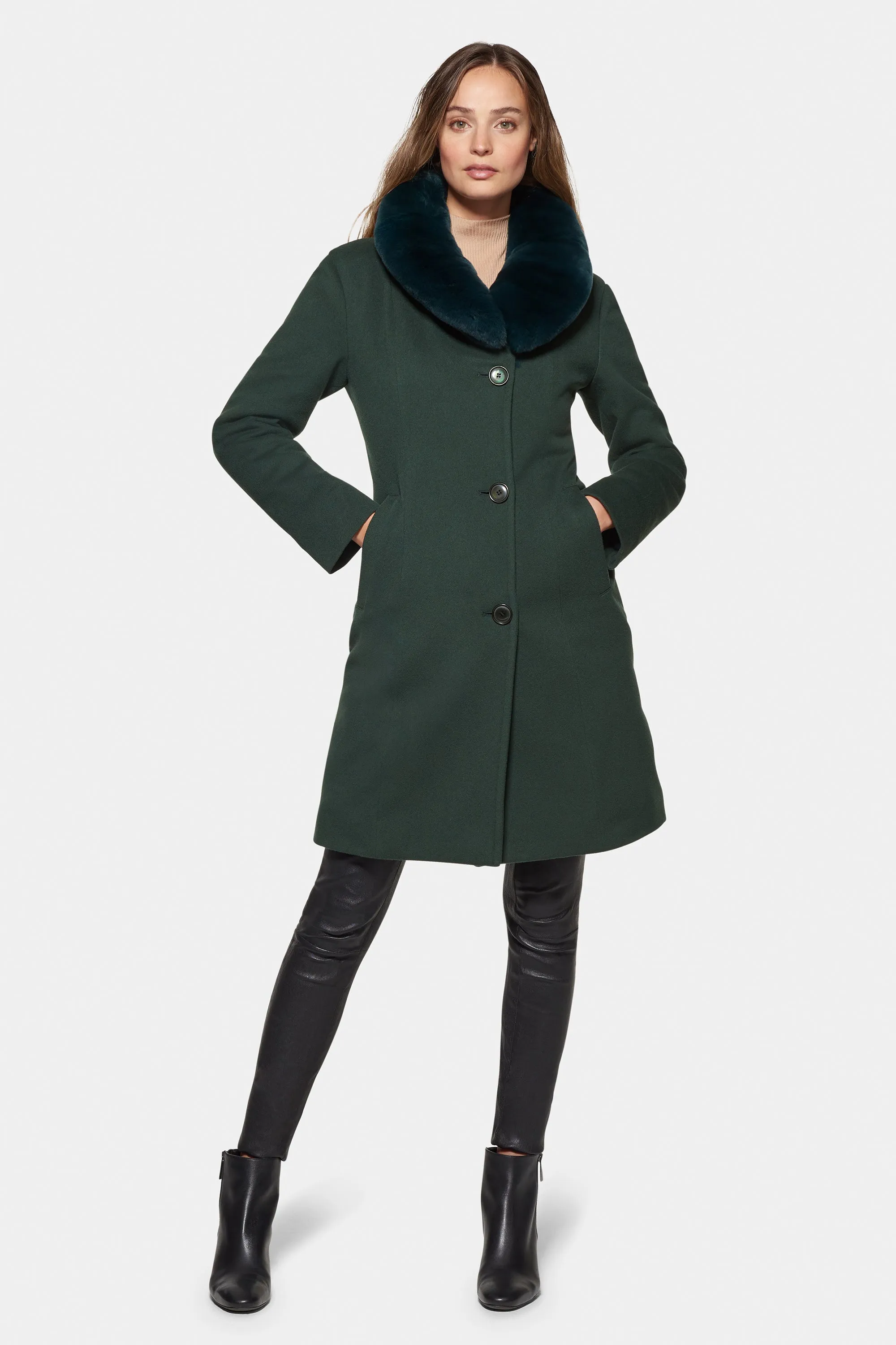 City Coat with Fur, Hunter Green