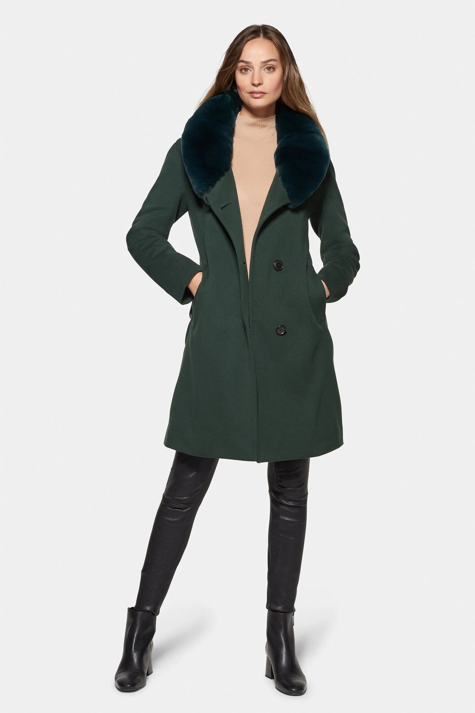 City Coat with Fur, Hunter Green