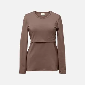 Cotton Maternity Classic LS Top - Dark Taupe