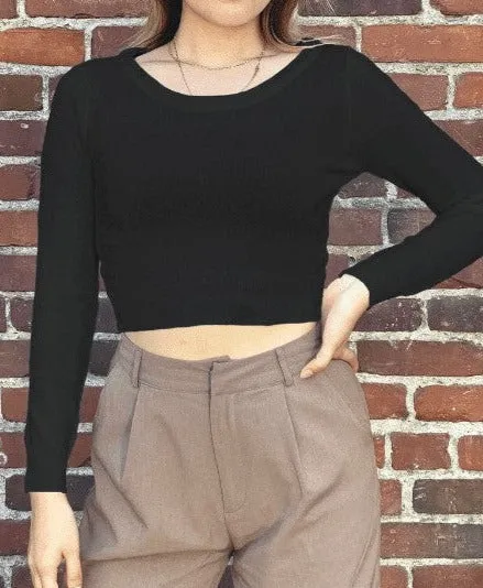 Cropped Long Sleeve Sweater in Black