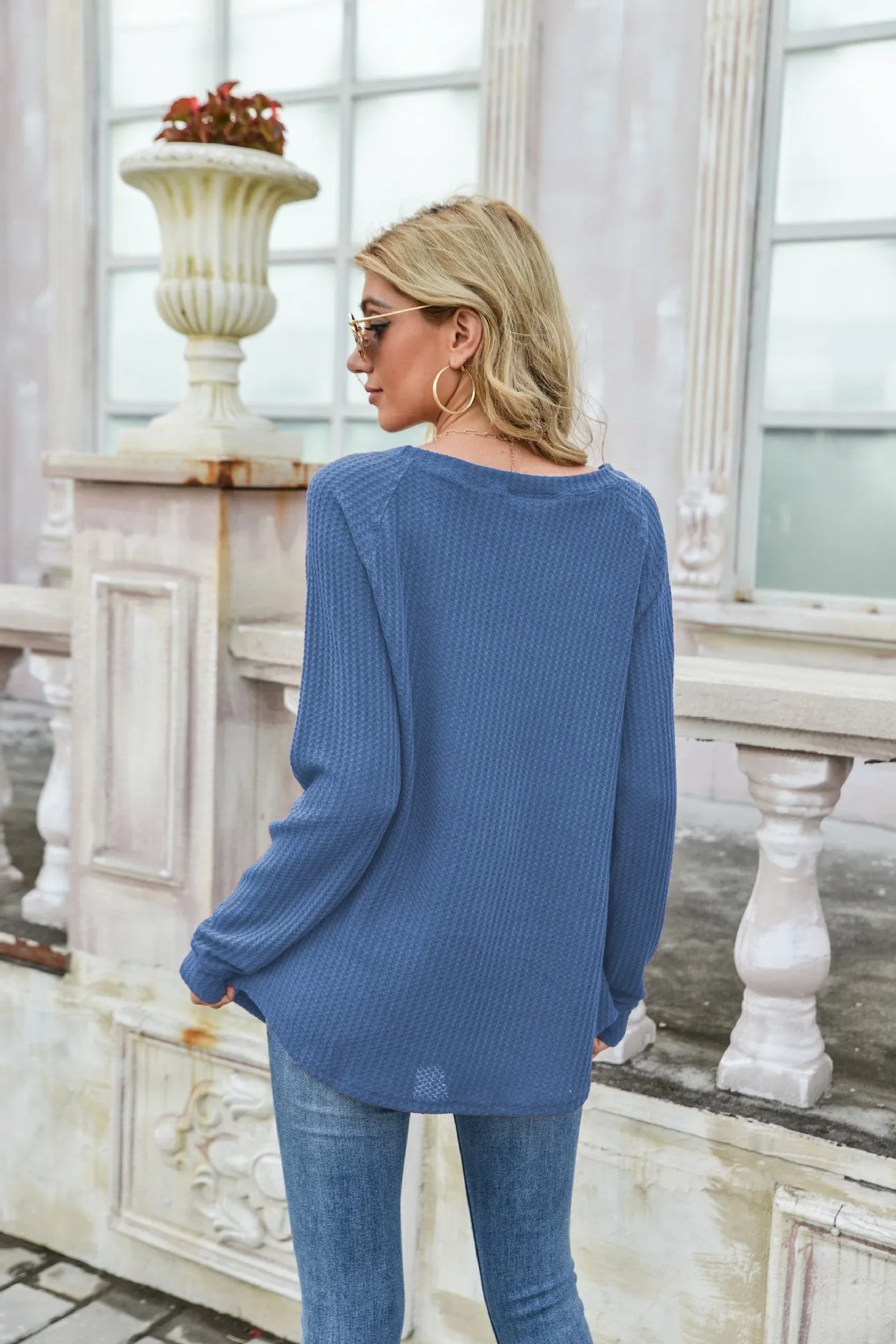 Cross Stitching Textured Pullover