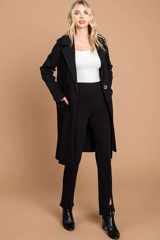 Culture Code Black Women Coat US Stock Double Breast Lapel Collar Pocketed