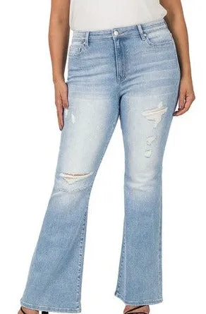 Curvy Girl Zen Flare Distressed Jeans