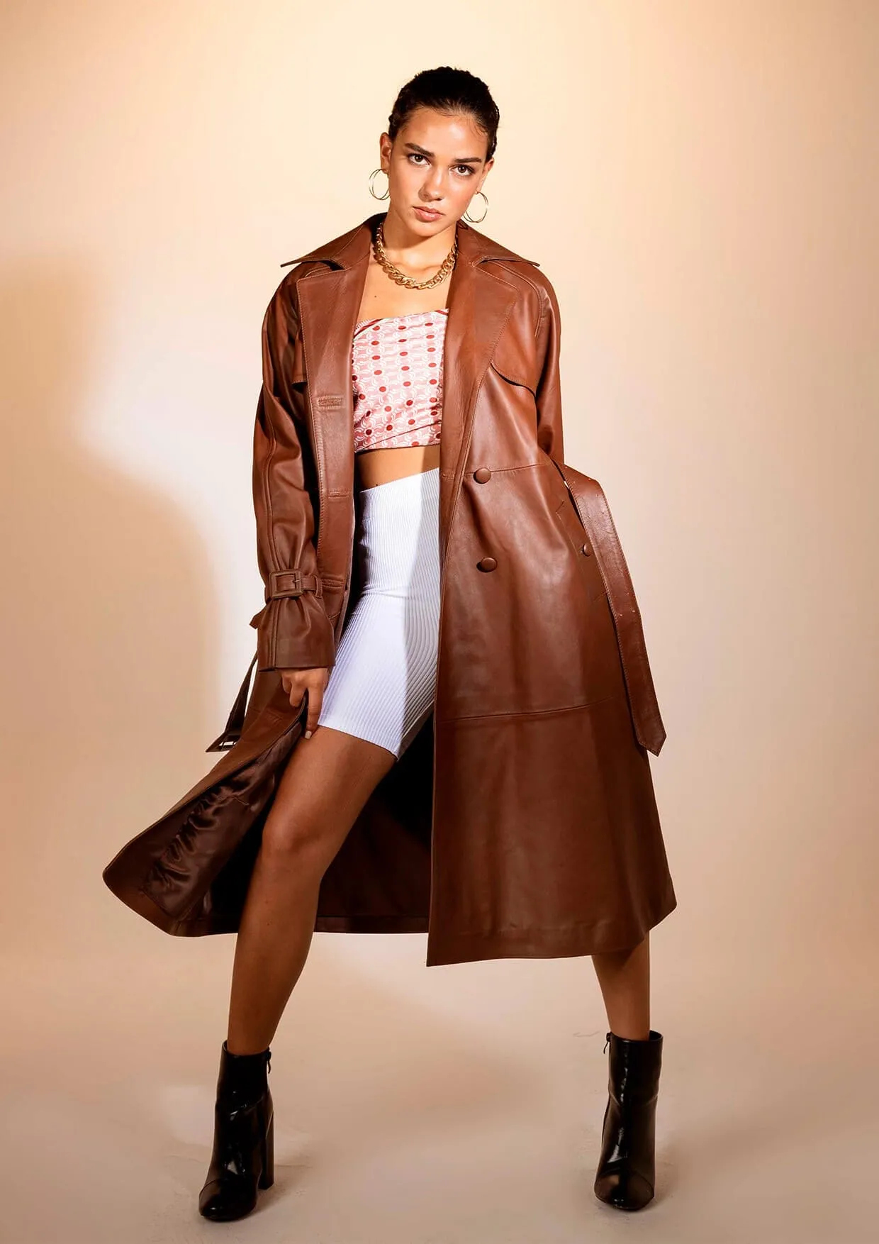 Dahlia Collared Leather Trench Coat