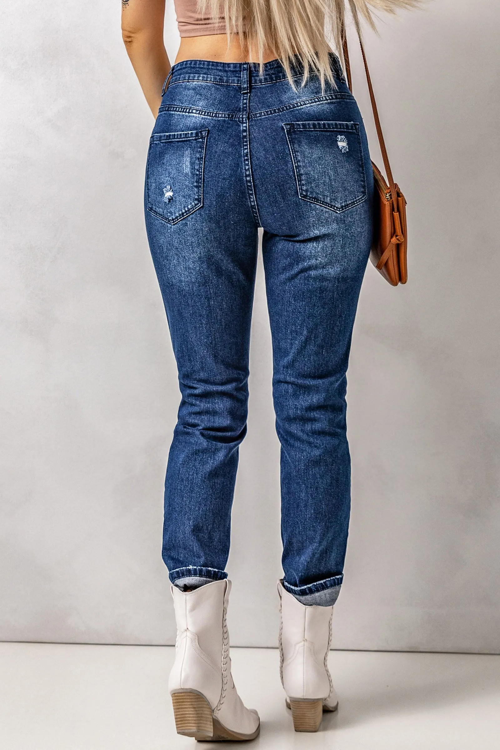 Distressed High Waist Pocket Jeans